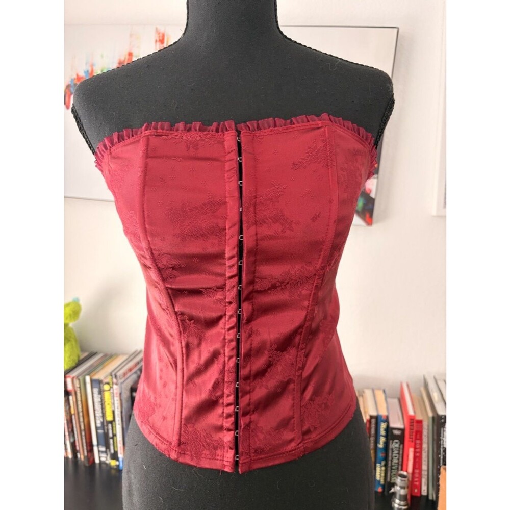 Jump Burgundy Satin Brocade Strapless Corset